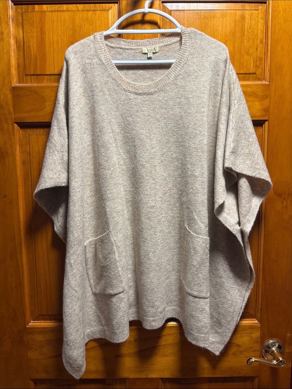 Kori Taupe Knit Poncho with Front Pockets